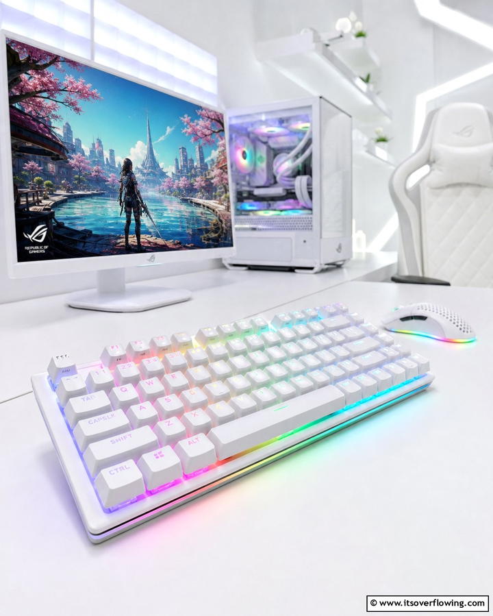 White RGB Gaming Keyboard - 25 All White Gaming Setup Ideas for a Sleek Look