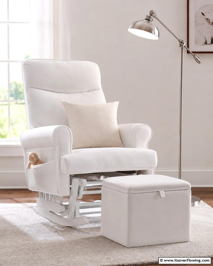 White Rocking Chair or Glider - 25 White Nursery Ideas for a Calming Baby Room