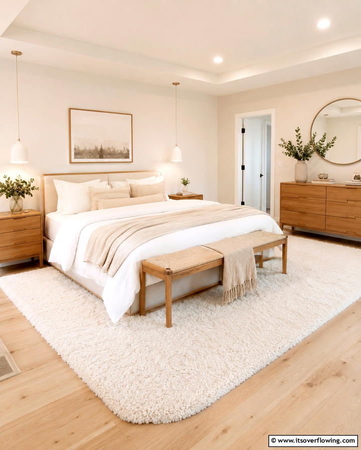 White Rugs for Cozy Flooring - 20 White and Cream Bedroom Ideas for a Serene Retreat