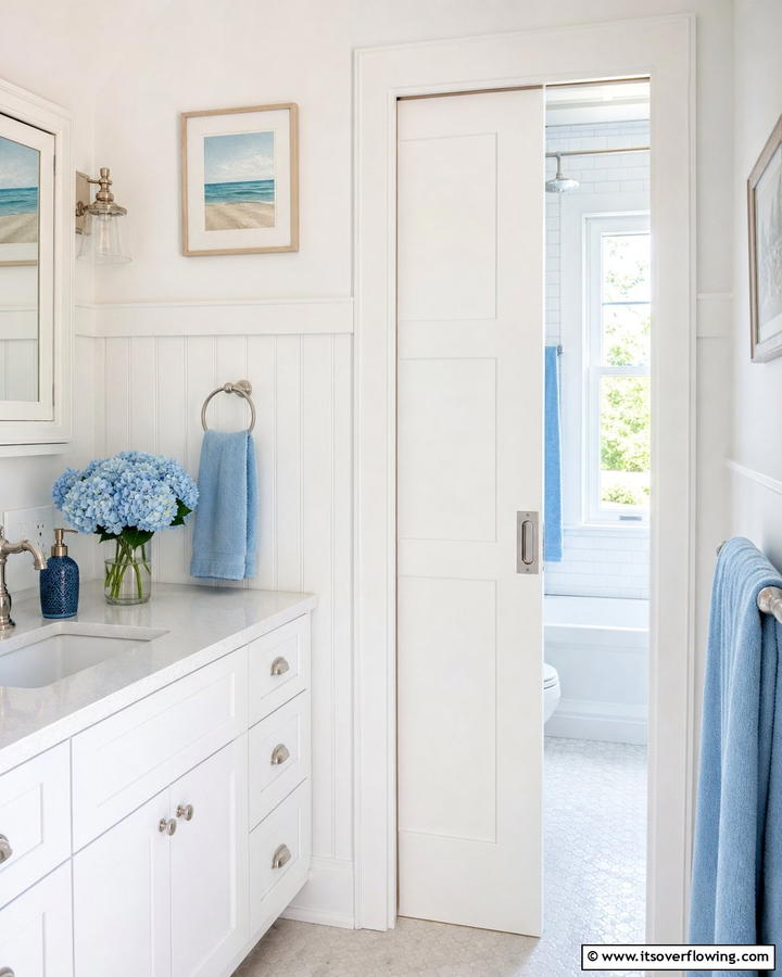 White Shaker Style Pocket Door for Classic Simplicity - 20 Bathroom Pocket Door Ideas for Modern Homes