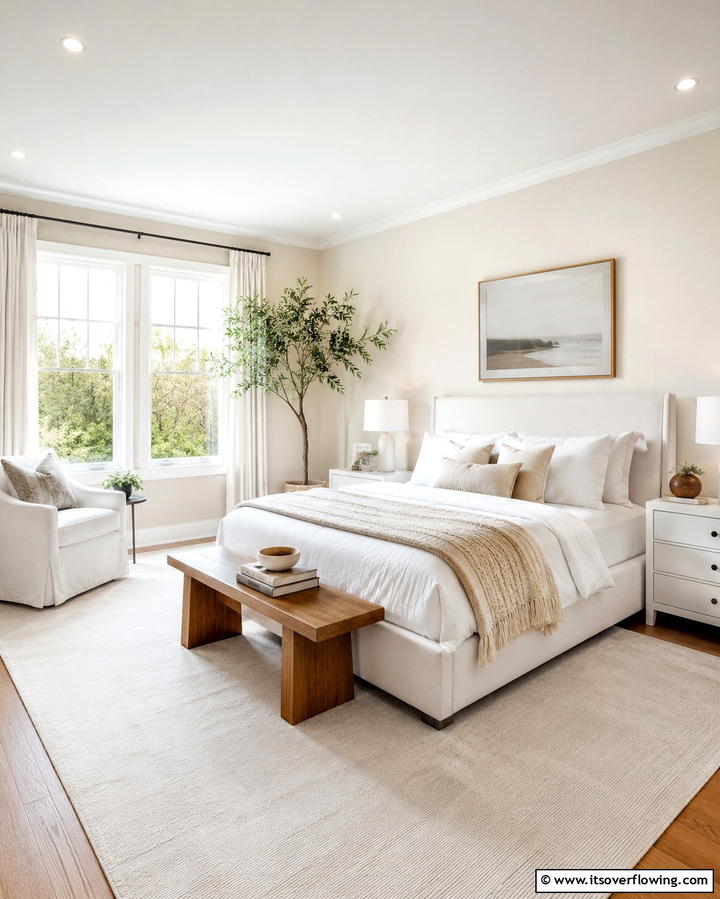 White Sheer Curtains for Airy Elegance - 20 White and Cream Bedroom Ideas for a Serene Retreat