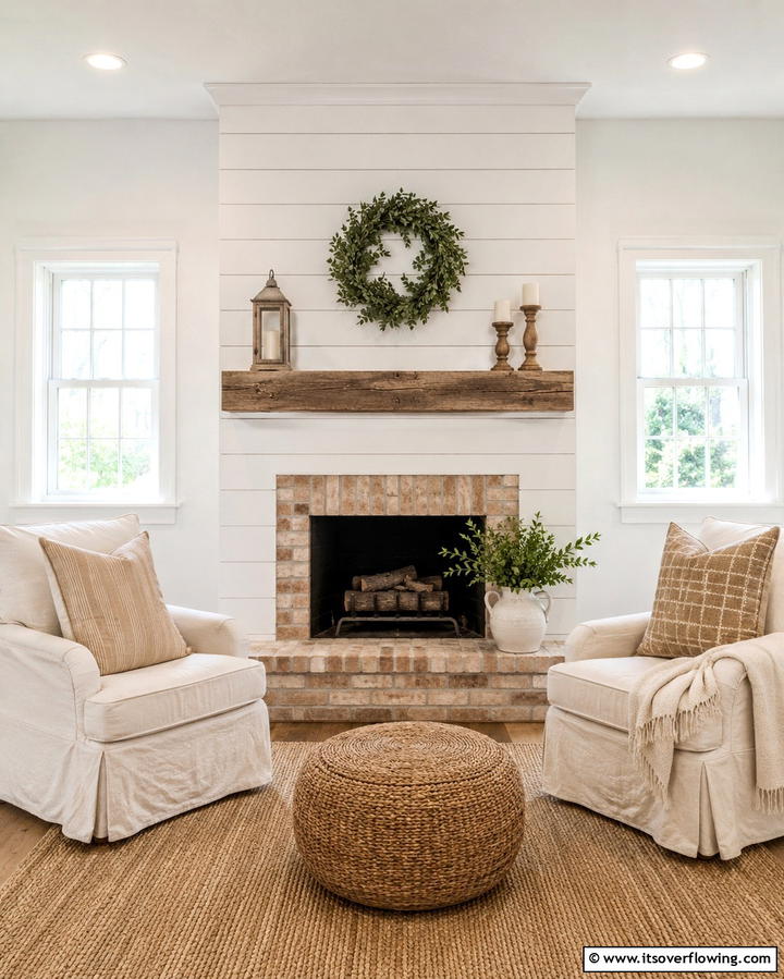 White Shiplap Fireplace Surround - 25 Shiplap Living Room Ideas for a Rustic Charm