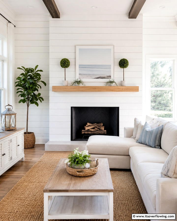 White Shiplap Fireplace Wall - 30 Fireplace Wall Ideas to Transform Your Living Space