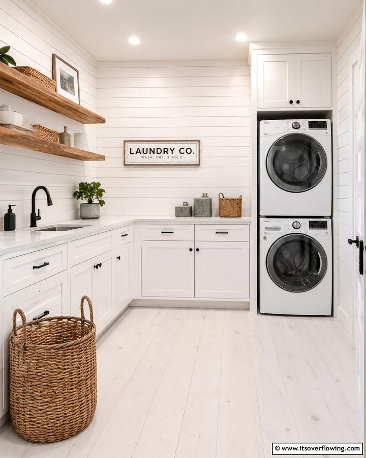 White Shiplap Walls - 20 White Laundry Room Ideas for a Clean and Bright Space