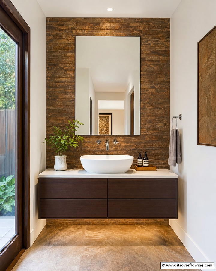 White Sink with Brown Backsplash - 20 Timeless Brown and White Bathroom Ideas for a Clean Look