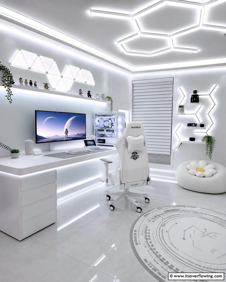 White Smart Lighting System - 25 All White Gaming Setup Ideas for a Sleek Look