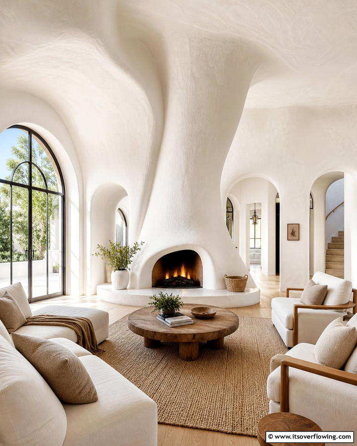 White Stucco Fireplace with Curves - 25 Spanish Style Fireplace Ideas for Cozy Living Spaces