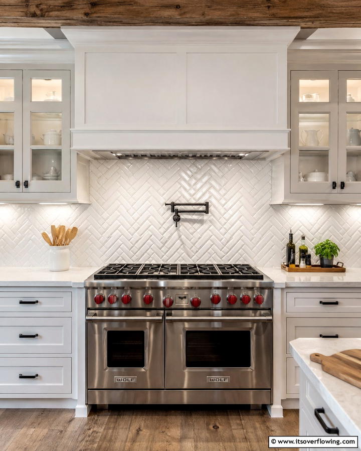 White Subway Tile BacksplashOne - 30 Charming White Farmhouse Kitchen Inspirations