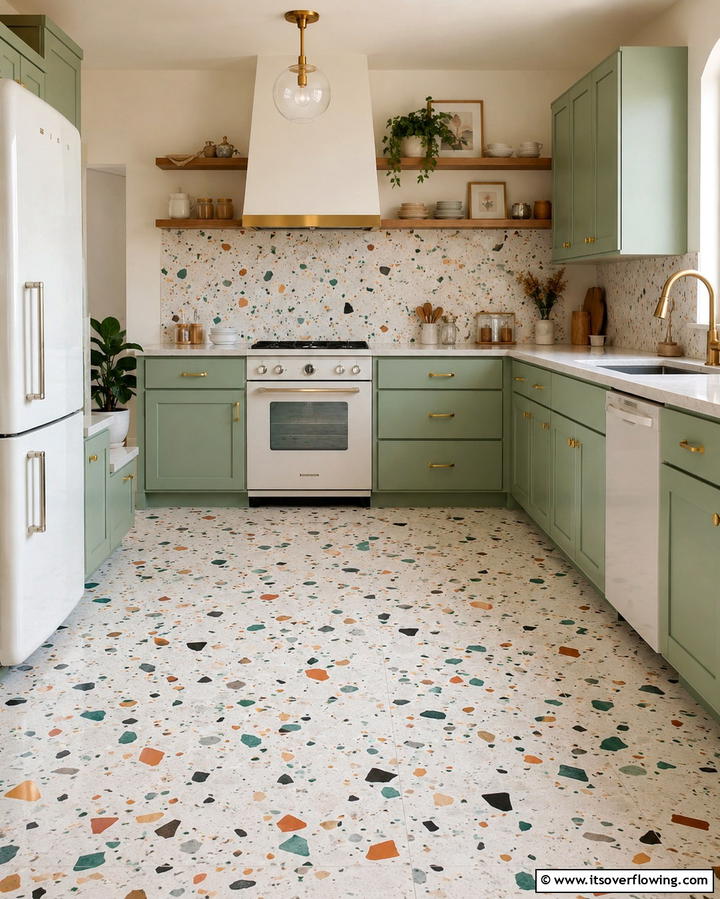 White Terrazzo for Unique Patterns - 25 White Kitchen Floor Ideas for a Bright Space