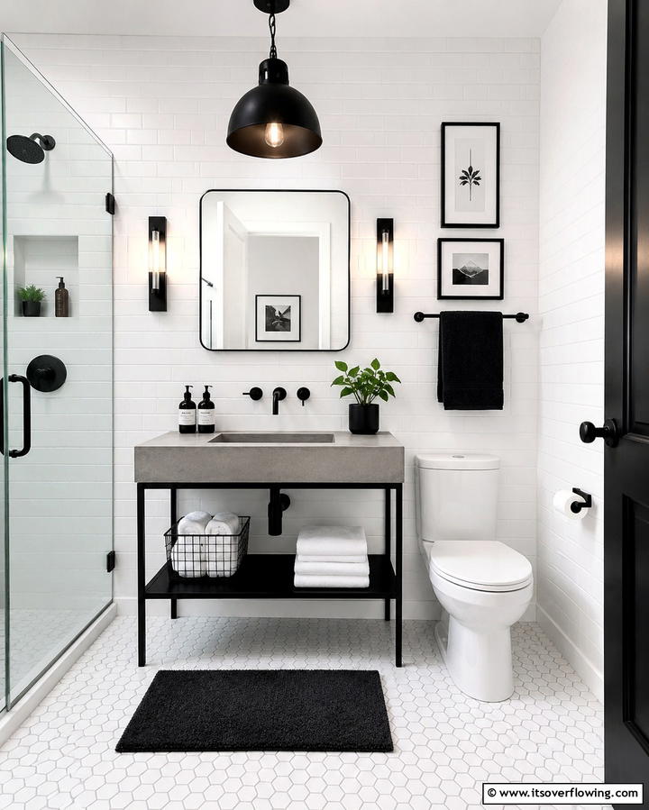 White Tiles with Bold Fixtures - 30 Elegant White Tile Bathroom Design Concepts