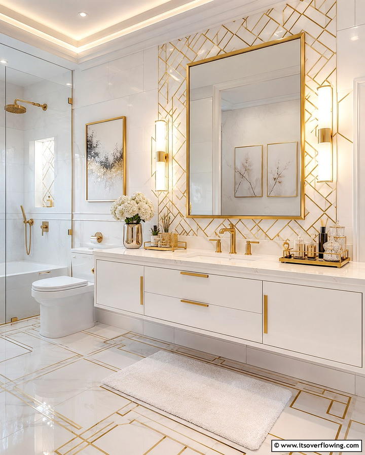White Tiles with Metallic AccentsExact - 30 Elegant White Tile Bathroom Design Concepts
