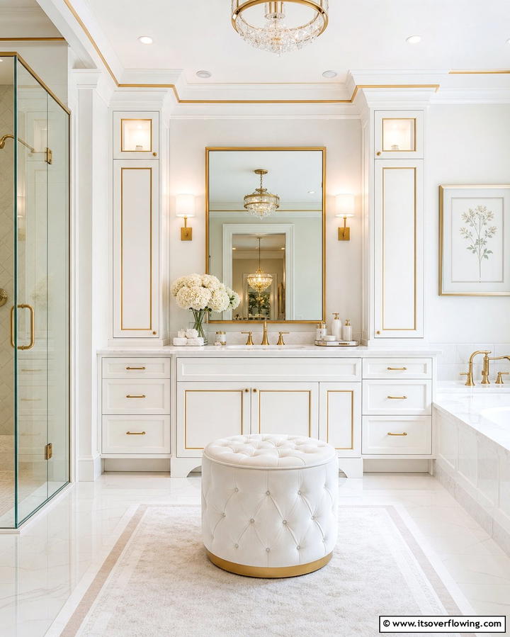 White Vanity with Gold Accents - 25 White and Gold Bathroom Ideas for a Luxurious Look
