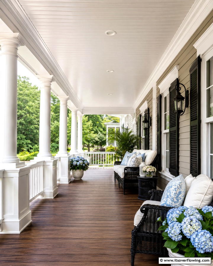 White Vinyl with Crown Molding Accents - 20 Vinyl Porch Ceiling Ideas for a Stunning Outdoor Look