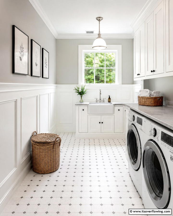 White Wainscoting - 20 White Laundry Room Ideas for a Clean and Bright Space