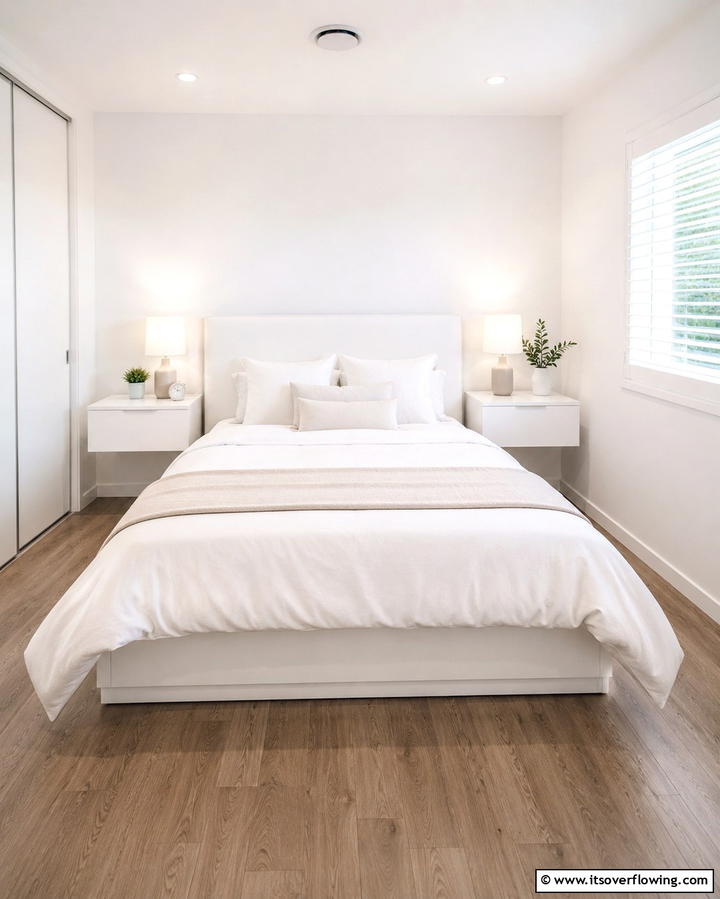 White Wall Mounted Nightstands - 20 Bright Small White Bedroom Design Ideas
