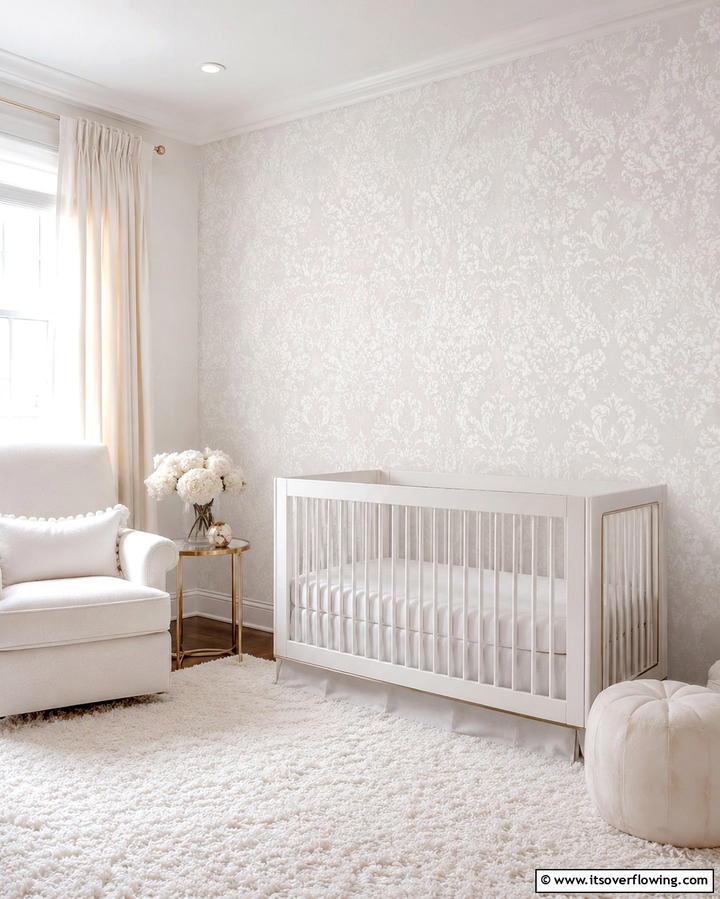 White Wallpaper with Subtle PatternsOne - 25 White Nursery Ideas for a Calming Baby Room