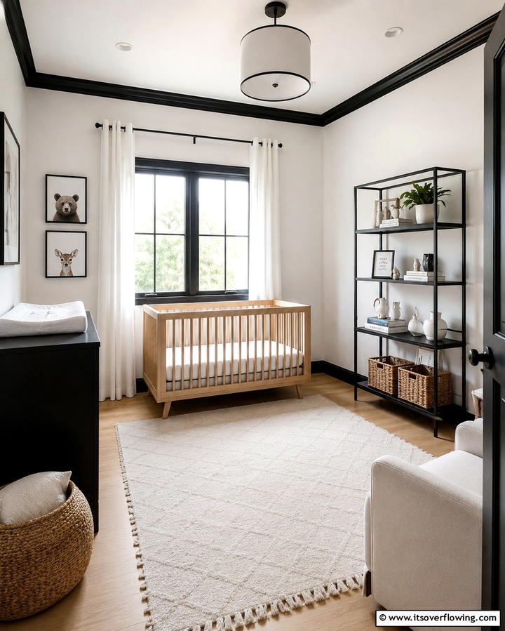 White Walls with Black Trim - 30 Chic Black & White Nursery Ideas for Modern Baby Rooms