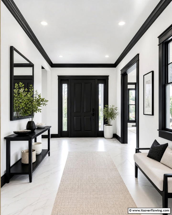 White Walls with Black Trim - 20 Black and White Entryway Design Ideas for a Chic Look