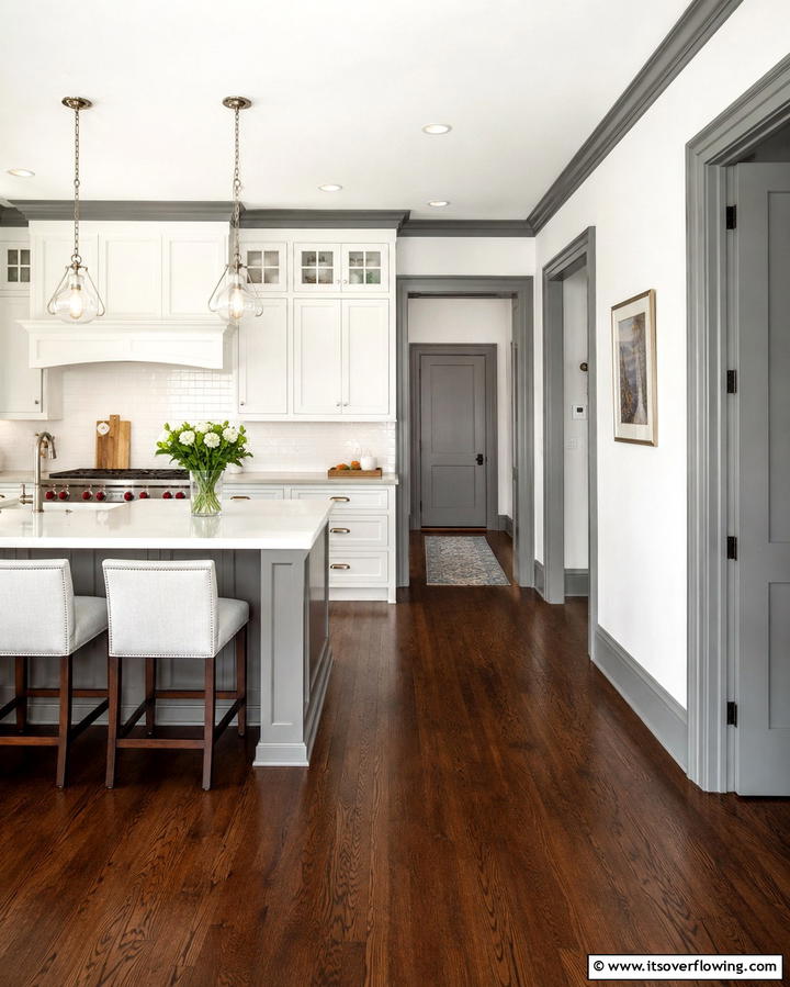 White Walls with Grey Trim - 25 Grey and White Kitchen Ideas for a Classic Look