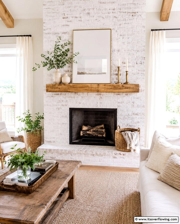 White Washed Brick Fireplace - 25 Craftsman-style Fireplace Ideas- Classic & Elegant Designs