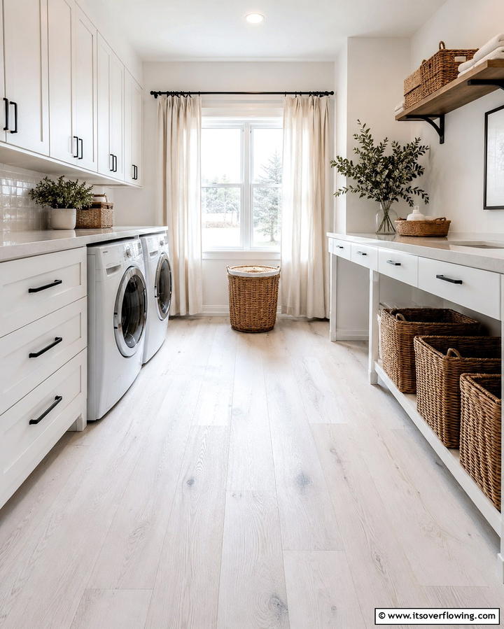 White Washed Wood Flooring - 20 White Laundry Room Ideas for a Clean and Bright Space