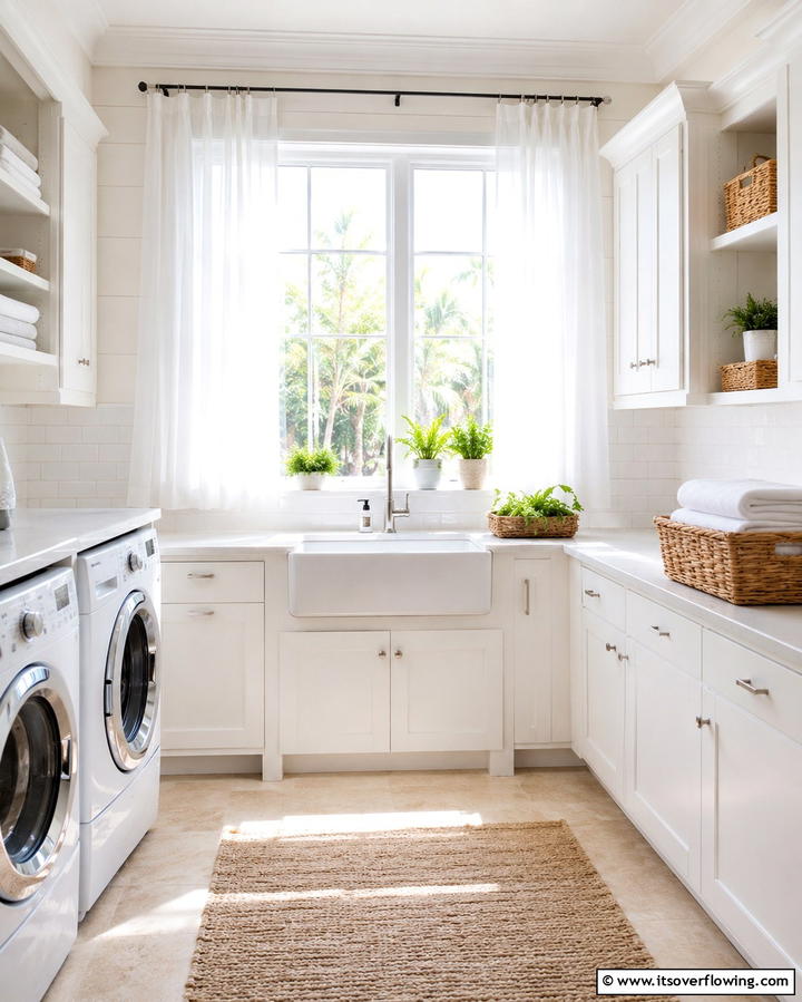 White Window Treatments - 20 White Laundry Room Ideas for a Clean and Bright Space