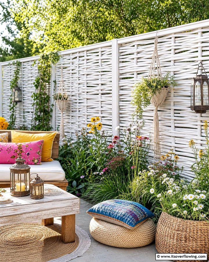 White Woven Fence - 20 White Privacy Fence Ideas for a Classic Look