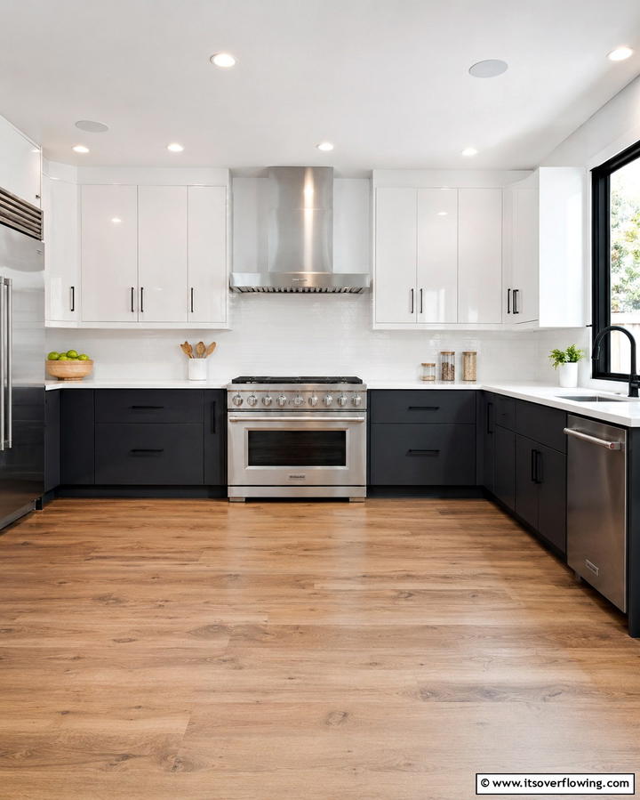 White and Charcoal Modernity - 25 Two-Tone Kitchen Cabinet Ideas for a Modern Look