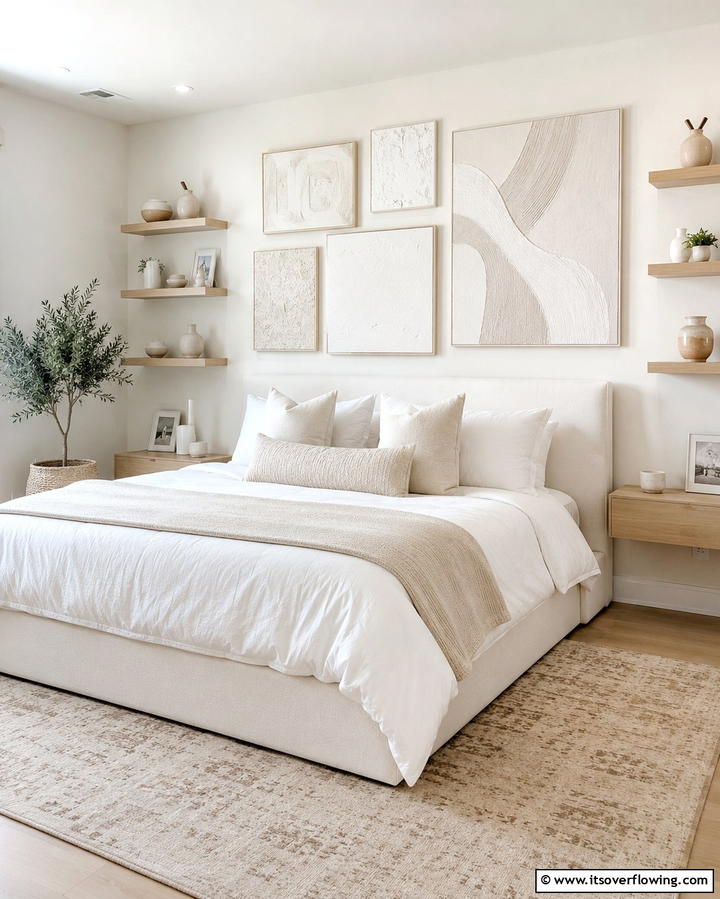 White and Cream Artwork for Personality - 20 White and Cream Bedroom Ideas for a Serene Retreat