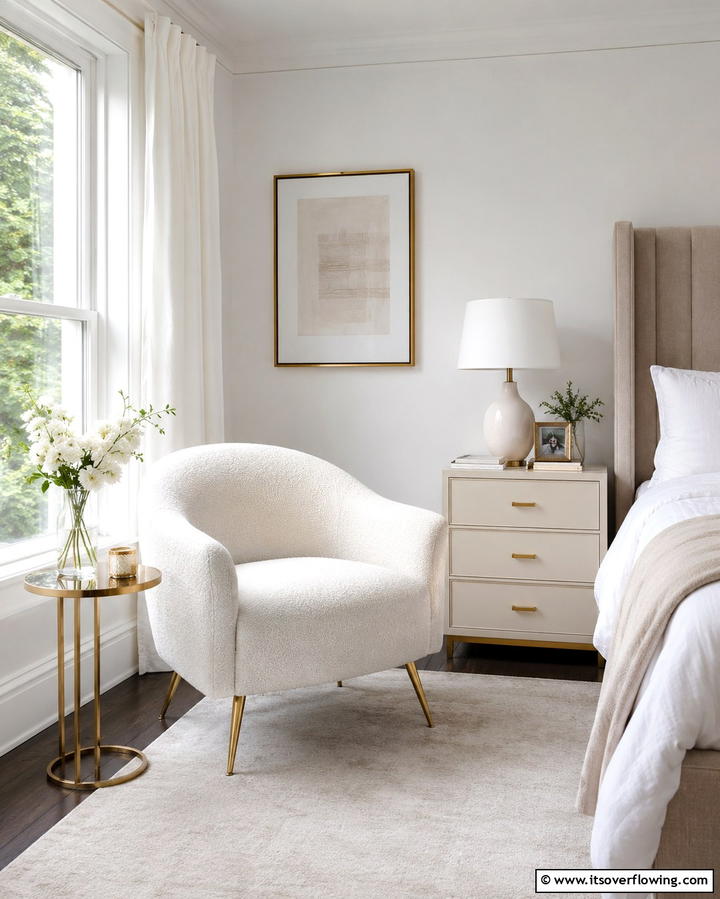 White and Gold Accent Chair - 25 White and Gold Bedroom Ideas for a Serene Retreat