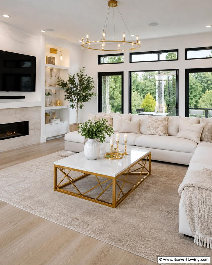 White and Gold Coffee Table - 25 White and Gold Living Room Ideas for Elegance