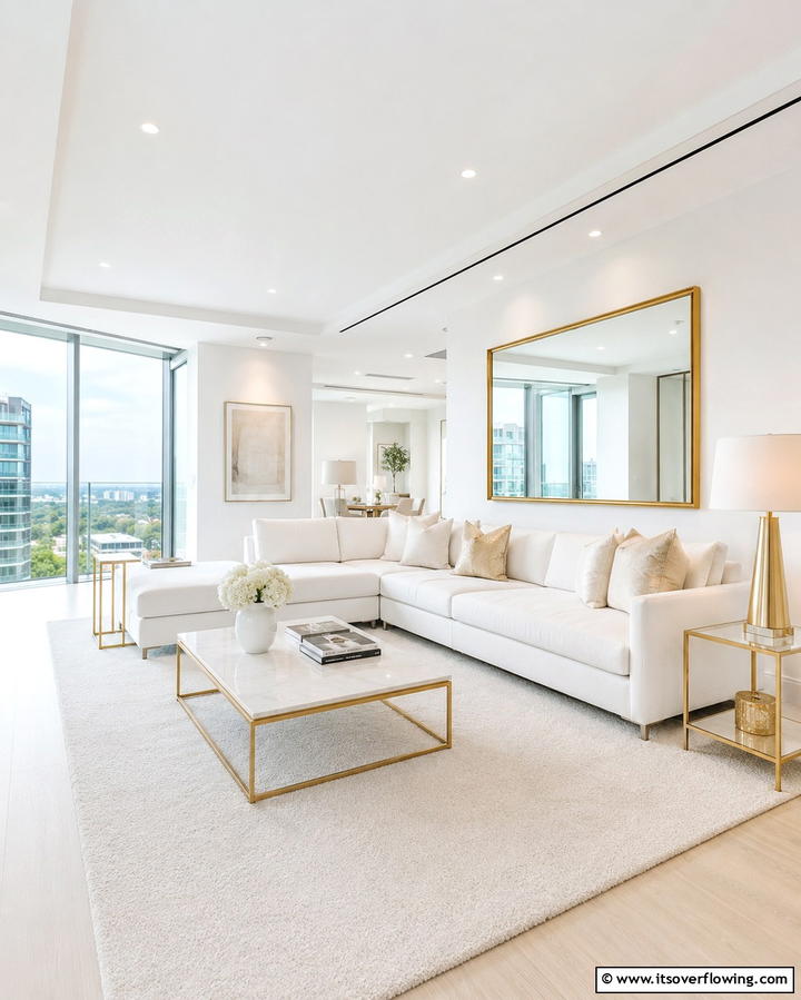 White and Gold Minimalist Theme - 25 White and Gold Living Room Ideas for Elegance