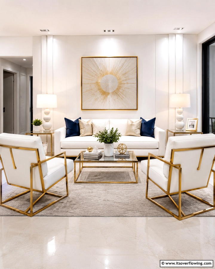 White and Gold Rugs - 25 White and Gold Living Room Ideas for Elegance