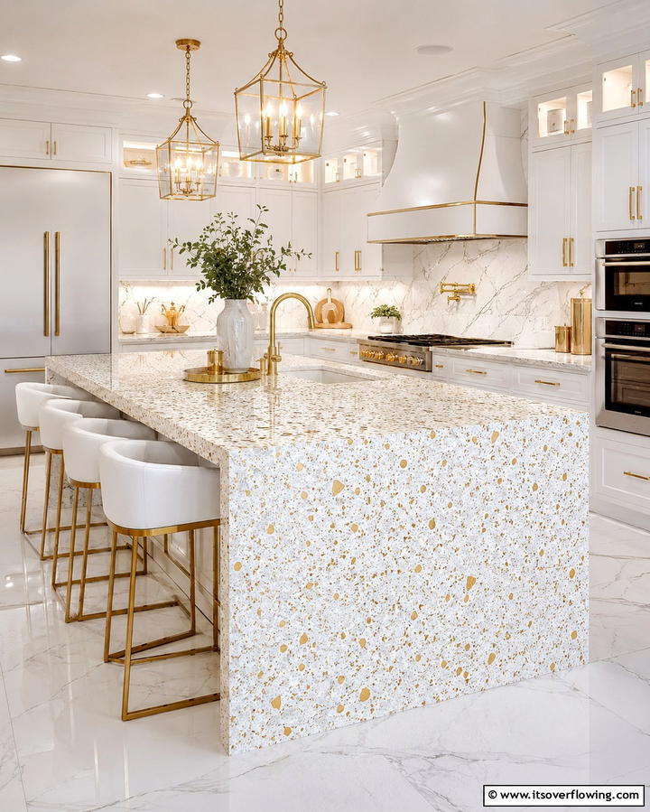 White and Gold Terrazzo for Luxurious Simplicity - 20 Terrazzo Kitchen Countertops for a Unique Look