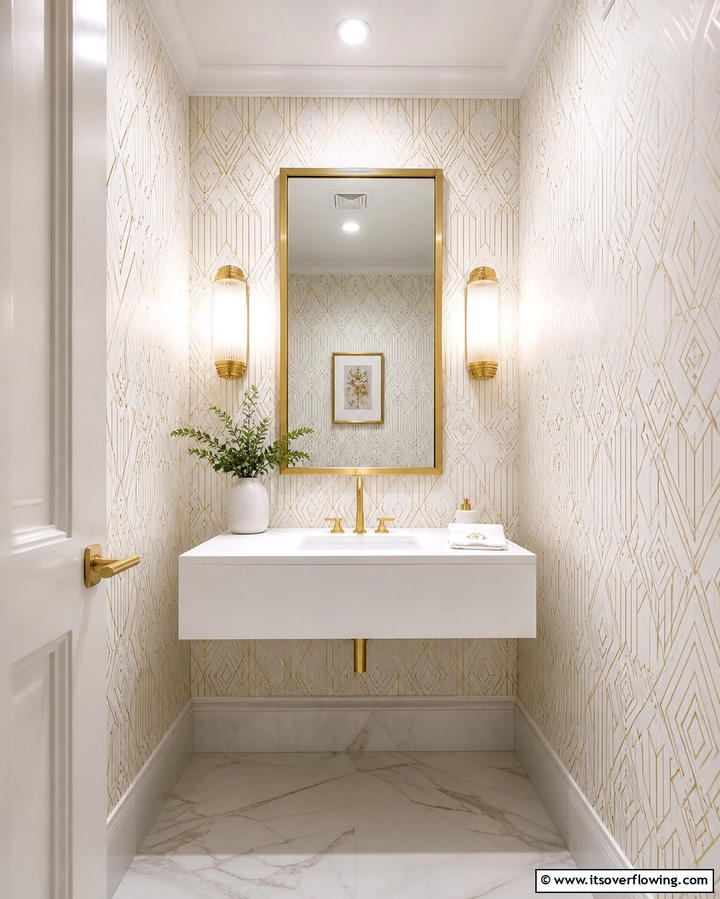 White and Gold Wallpaper - 25 White and Gold Bathroom Ideas for a Luxurious Look