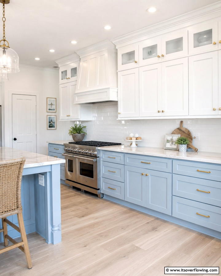 White and Soft Blue Serenity - 25 Two-Tone Kitchen Cabinet Ideas for a Modern Look