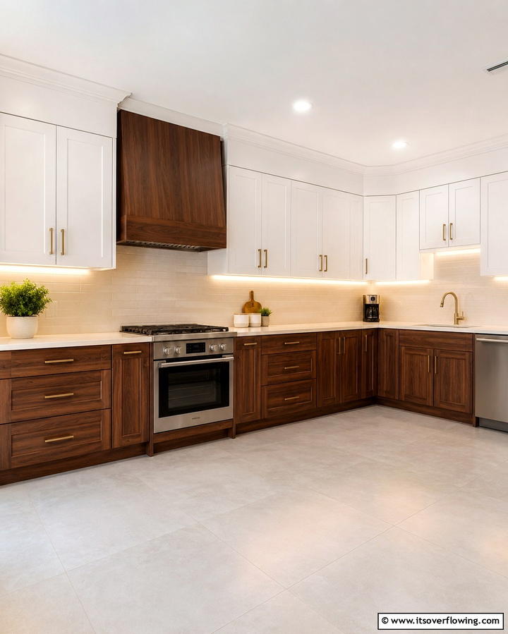 White and Walnut Warmth - 25 Two-Tone Kitchen Cabinet Ideas for a Modern Look