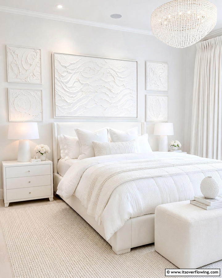 White on White Artwork for Subtle Sophistication - 20 Bright Small White Bedroom Design Ideas