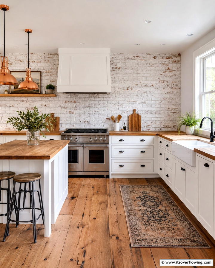 Whitewashed Brick Backsplash - 30 Rustic White Kitchen Ideas for Timeless Farmhouse Style