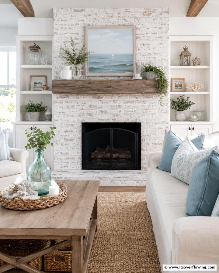 Whitewashed Brick Elegance - 25 Fireplace Accent Wall Ideas for a Stunning Focal Point