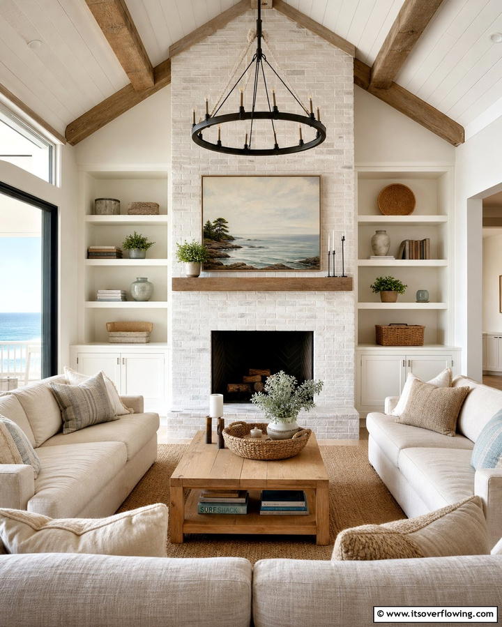 Whitewashed Brick Fireplace for a Softer Look - 25 Rustic Living Room Ideas with a Brick Fireplace