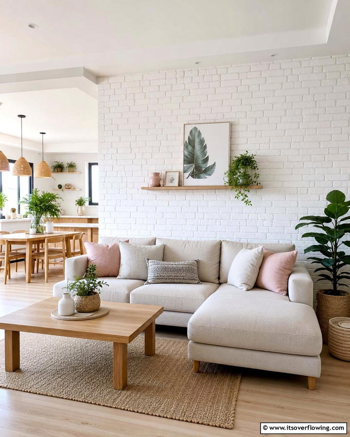 Whitewashed Brick for a Subtle Look - 25 Brick Wall Living Room Ideas for a Cozy Feel