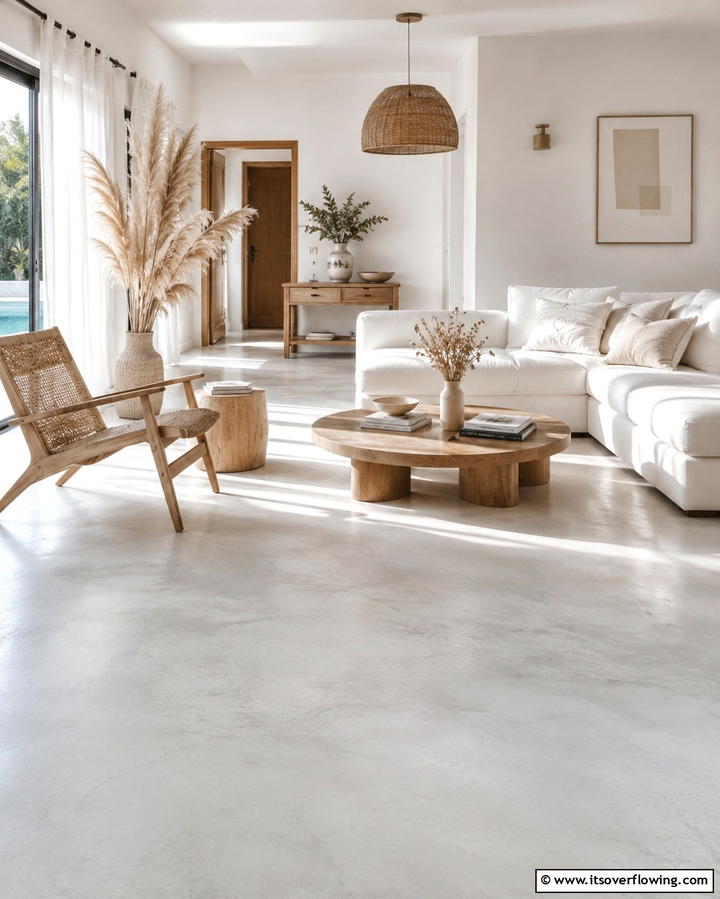 Whitewashed Concrete for a Soft Airy Feel - 25 Concrete Floor Living Room Ideas for a Modern and Chic Look