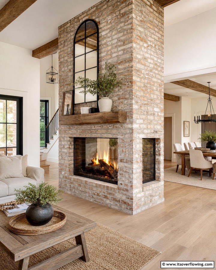 Whitewashed Elegance - 25 Rustic Brick Fireplace Ideas to Warm Up Your Home