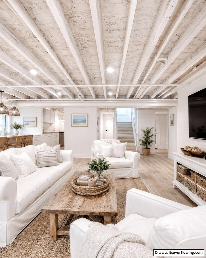 Whitewashed Finish - 25 Exposed Basement Ceiling Ideas for an Industrial Chic Look