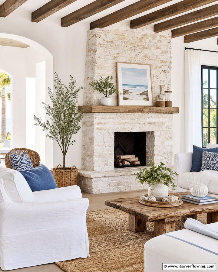 Whitewashed Finishes - 20 Mediterranean Fireplace Ideas for a Warm Ambiance