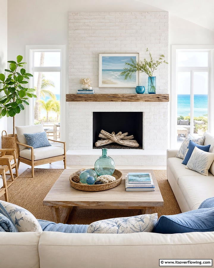 Whitewashed Fireplace Finish - 20 Mediterranean Fireplace Ideas for a Warm Ambiance