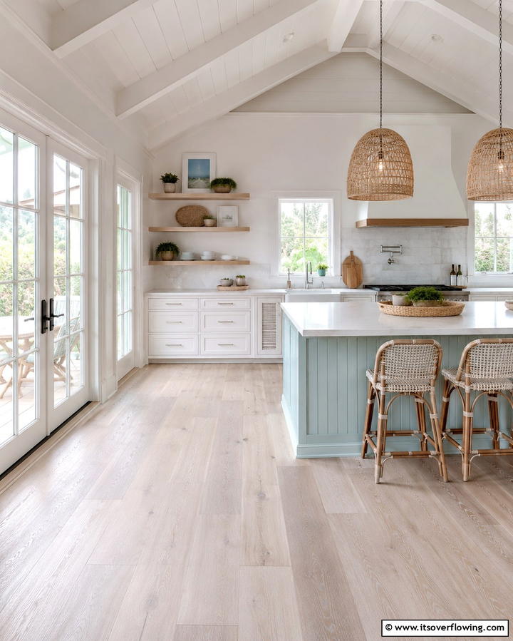 Whitewashed Hardwood Flooring - 25 White Kitchen Floor Ideas for a Bright Space