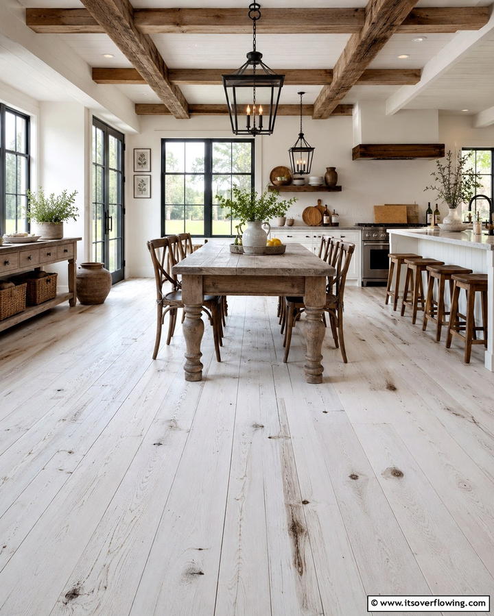 Whitewashed Hardwood for Rustic Elegance - 25 White Kitchen Floor Ideas for a Bright Space