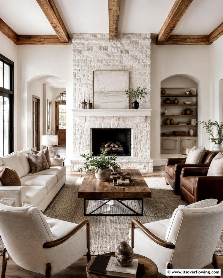 Whitewashed Stone - 25 White Fireplace Ideas to Warm Up Your Living Room